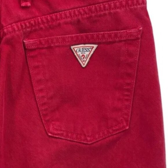 Vintage Guess Womens 31 Jeans High Rise Red Denim Barrel Mom Made In USA 1990s - Picture 5 of 12
